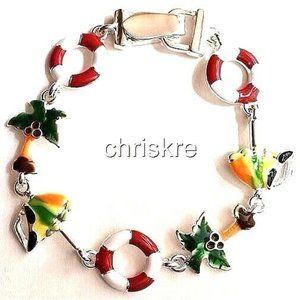 Palm Tree Charm Bracelet Magnetic Silver Plated Island Beach Sunglasses Nautical